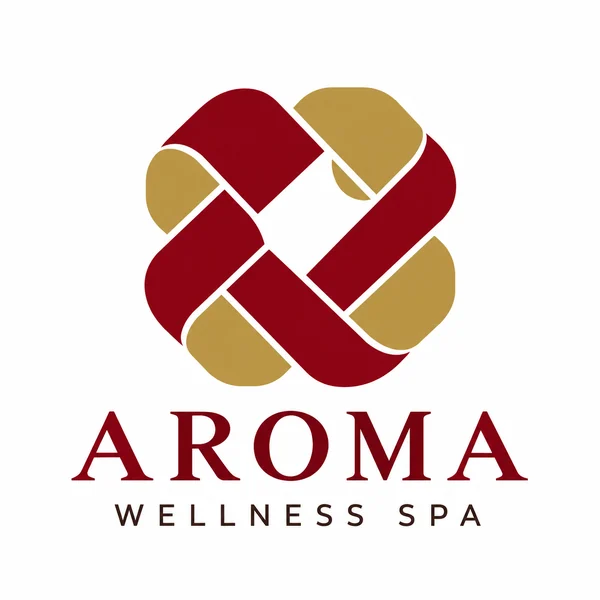 Aroma Wellness Spa, red and gold woven emblem
